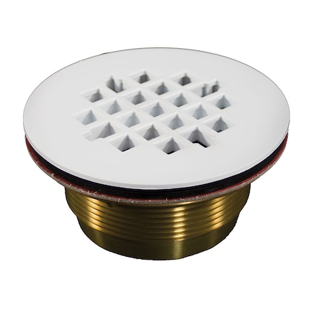 Jones Stephens 2in. No Caulk Shower Stall Drain with Brass Body and White Epoxy Coated Stainless Steel Strainer D40440